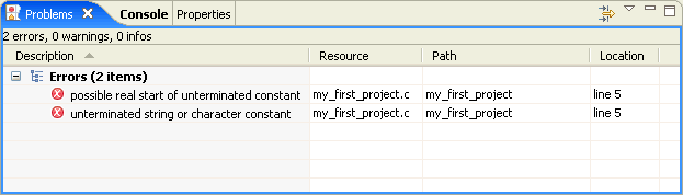 Compile errors in the Problems view