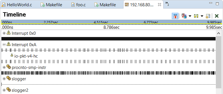 Screenshot of Timeline pane in System Profiler editor